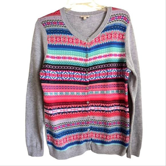 Talbots Fair Isle Cardigan Women's Sz M Multicolor Long Sleeve Button Up Sweater - Picture 5 of 11